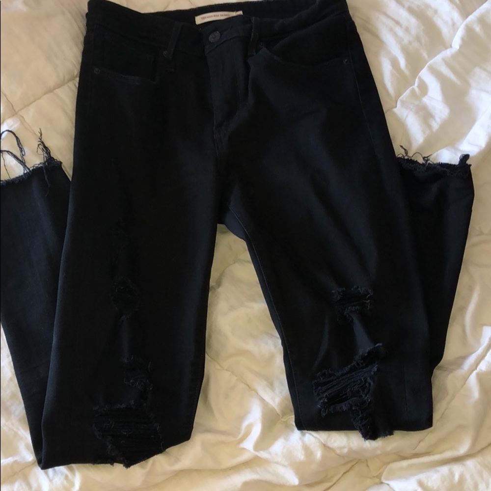 Black Ripped 721 High Rise Skinny Jeans
